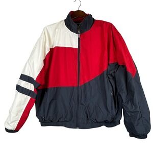 Vintage Holloway Mens XL Colorblock Windbreaker Jacket Red White Navy Blue 90s